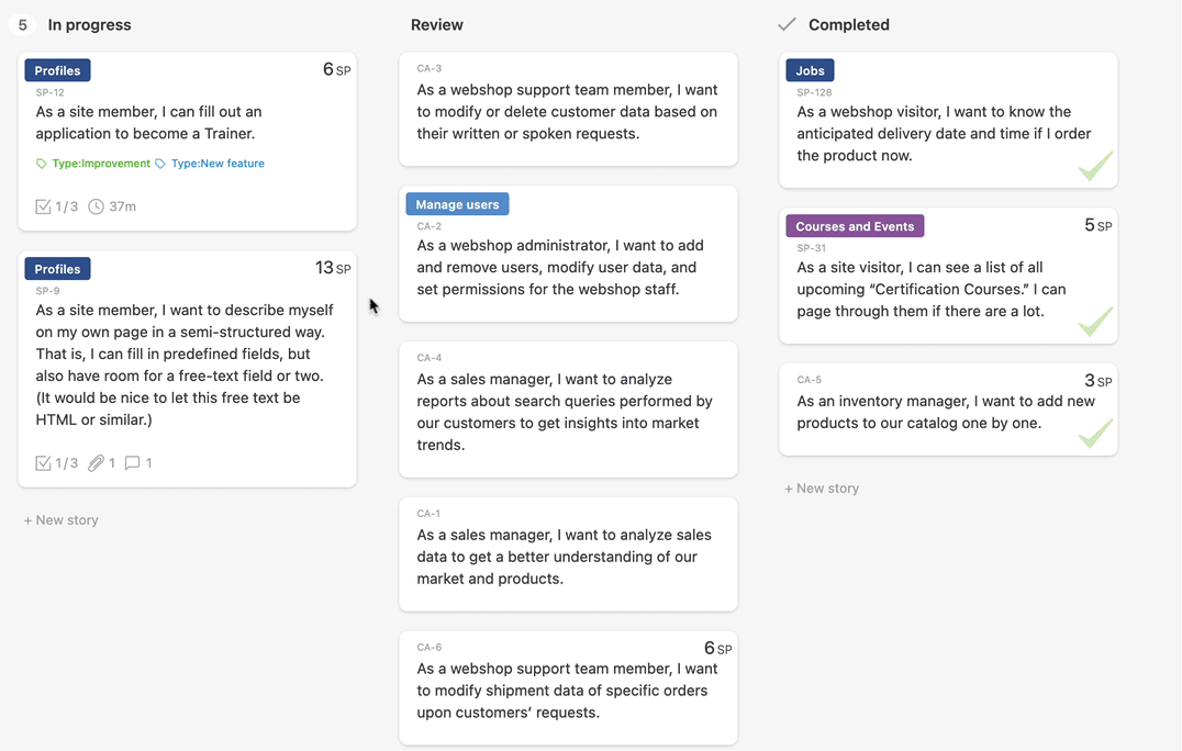 Add a new story anywhere on the board