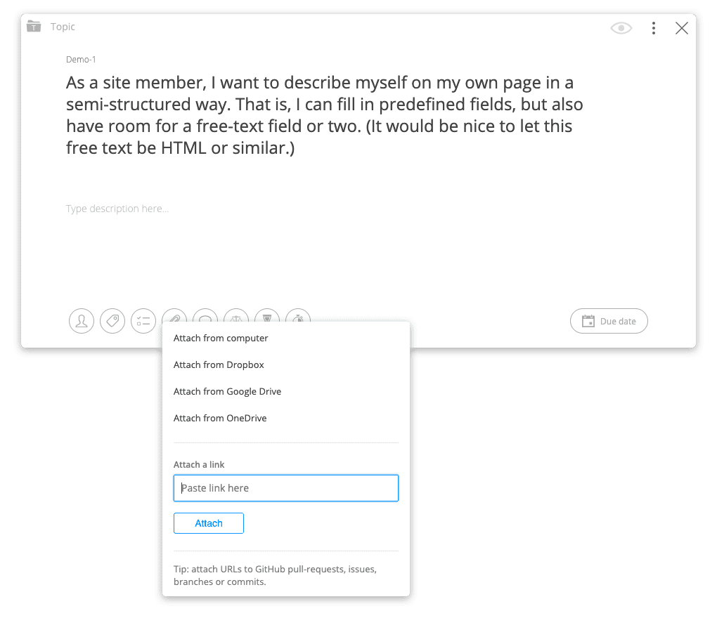 Attach url to story card
