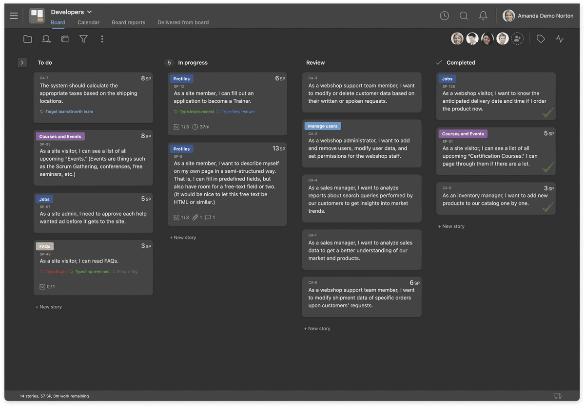 Board in dark mode