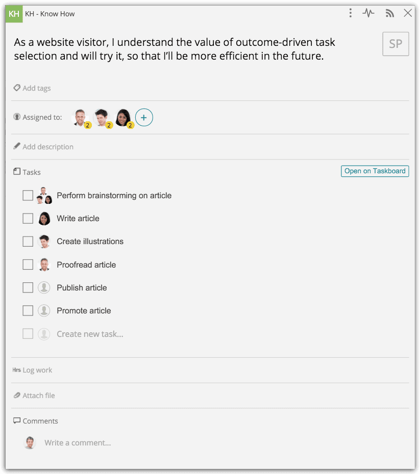 Story card in Scrum Mate