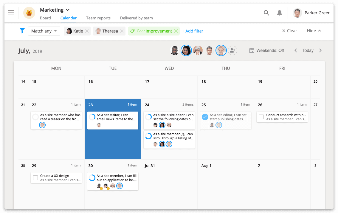 Calendar filter