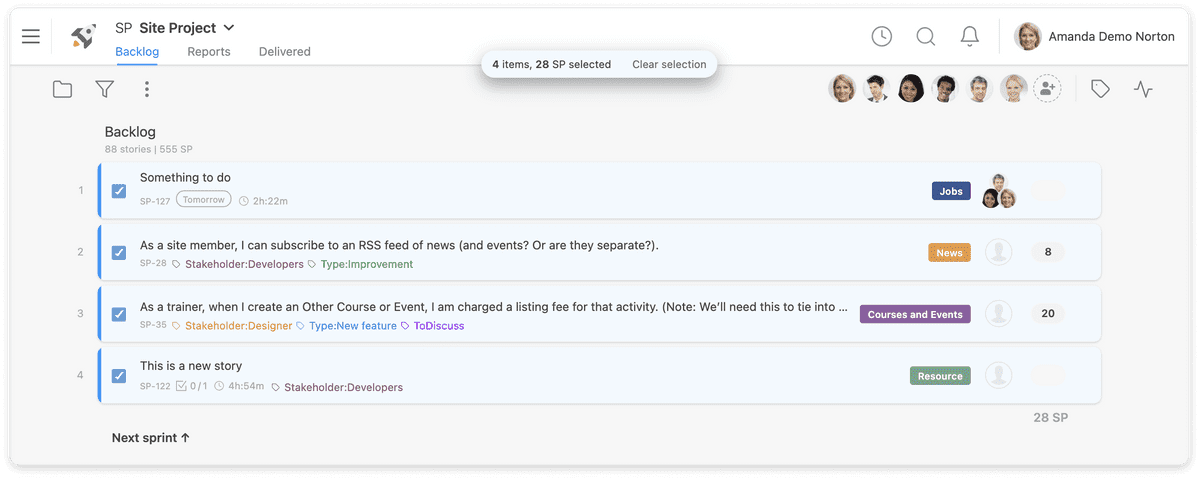 Checkboxes in the backlog